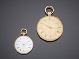 an 18k gold pocket watch and an 18k gold pocket watch