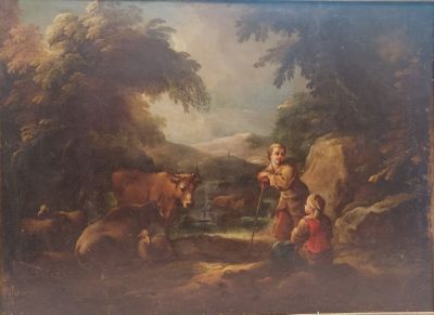 ECOLE FRANCAISE Milieu du XVIIIe siècle Couple de jeunes ber…