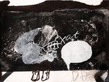 un dessin en noir et blanc représentant un chat avec une bulle de dialogue