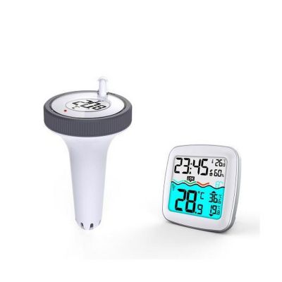 a clock and a thermometer sitting next to each other