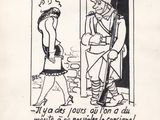drawing of a cartoon of a man talking to a woman