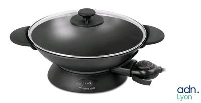 an image of a black wok with a lid on a white background