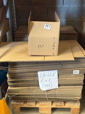 une pile de cartons posée sur une palette dans un entrepôt