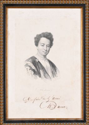 a black and white drawing of a woman in a dress
