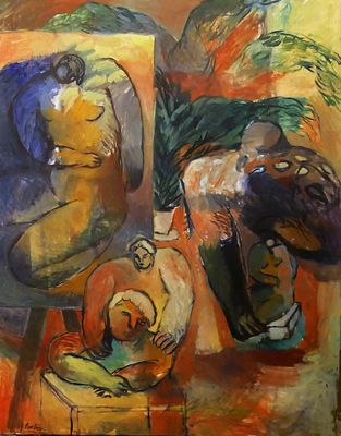 une image représentant un tableau où l'on voit un homme et une femme devant un miroir