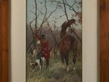 tableau représentant un homme à cheval, avec un chien au premier plan