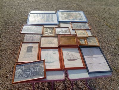 a table with a lot of pictures on top of it