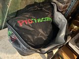 a black bag with a green and red logo on it