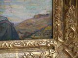 a painting of a woman sitting on a hill