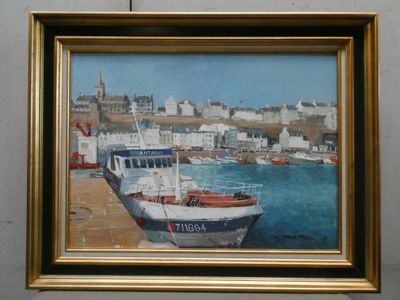 a picture of a painting of a boat in the water