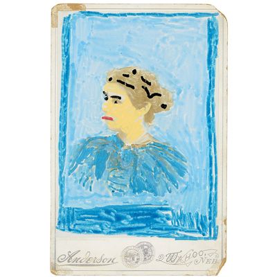 une image d'un tableau représentant une femme en robe bleue