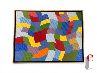 peinture abstraite représentant des formes ondulées multicolores sur fond blanc