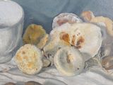 une peinture représentant une nature morte composée de fruits et d'un bol