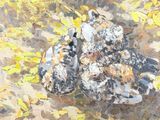 a painting of a couple of teddy bears sitting on the ground