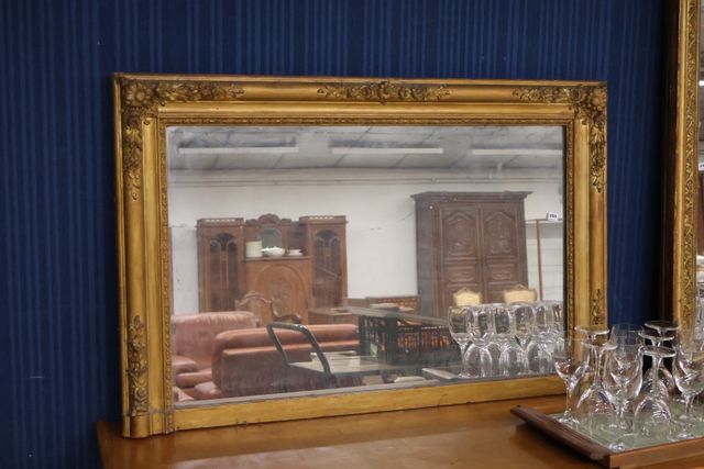 Miroir rectangulaire de cheminée, cadre en bois et stuc doré. 65 ...