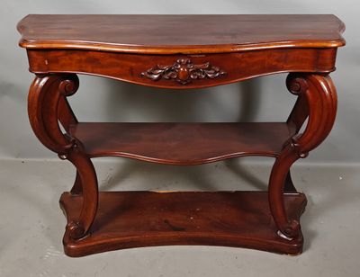 an image of a wooden table with a shelf underneath it
