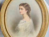 a painting of a woman in a white dress in a gold frame