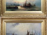 deux tableaux représentant des bateaux sur l'eau, avec le ciel en arrière-plan