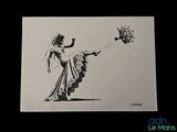 drawing of a woman in a wedding dress holding a bouquet of flowers