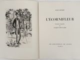 an open book with a drawing of a man in a suit and tie