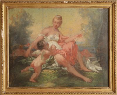 an image of a painting of a woman and a child in a landscape