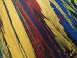 abstract painting of multicolored paint on a canvas with the words art flow