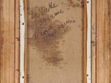 a painting of a wooden frame with writing on it