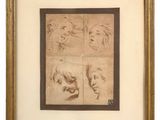 a framed drawing of a woman ' s face with four different expressions