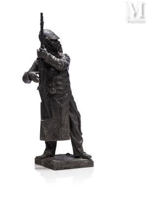 a statue of a man with a gun on a white background
