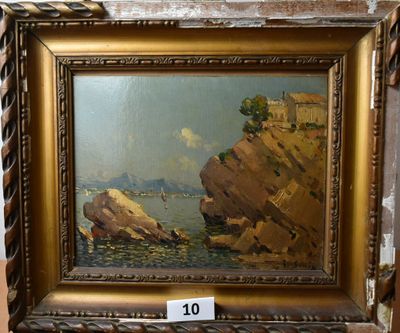 GINIS, école du 20ème. Paysage de bord de mer, huile sur car…