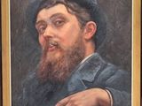 painting of a man with a beard and a beret in a gold frame