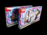 two boxes of pokemon trading cards on a black background