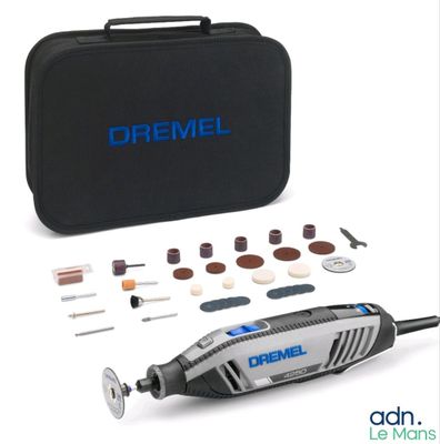 La ponceuse filaire Dremel est livrée dans un coffret contenant des outils