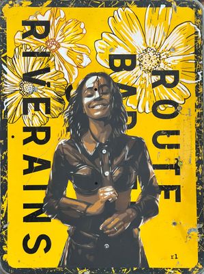 R1 "Zoé sur la route" Pochoirs et posca sur panneau de signa…