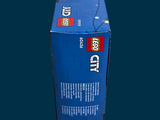 a blue box that has a lego city on it