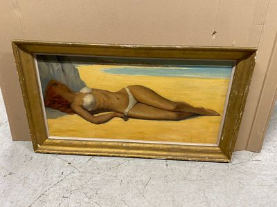 Paul GENY Femme à la plage Huile sur toile