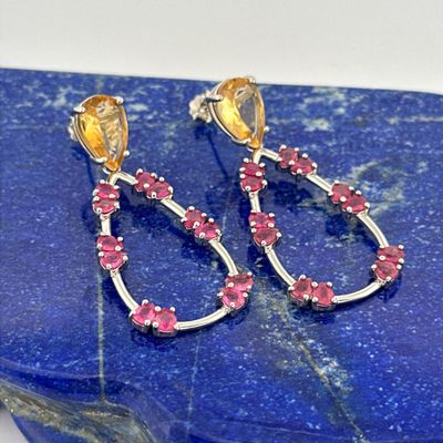 a close up of a pair of earrings on a rock