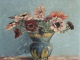 une peinture de fleurs dans un vase sur une table