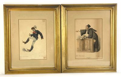 two framed prints of a man and a woman playing a game