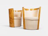 pair of art deco lounge chairs in birch veneered wood, italy, 1950s