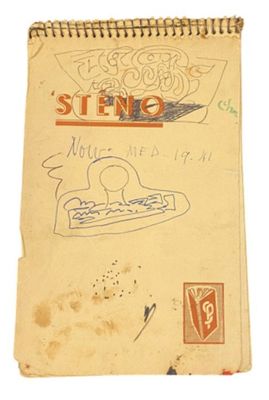 a notepad with a drawing of a dog on it