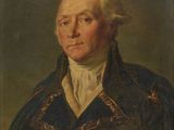 un tableau représentant un homme vêtu d'un manteau bleu et d'une chemise blanche