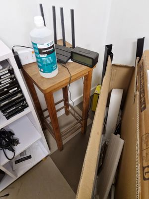 a small table with a lot of things on it in a room
