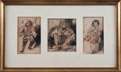 Ecole du XIXe début XXe Suite de trois caricatures Encre, aq…