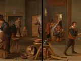 tableau représentant un groupe d'hommes jouant aux cartes dans une pièce