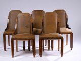 lot de six chaises de salle à manger anciennes en cuir, aux pieds tournés