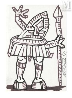 le dessin d'un homme en armure tenant une épée