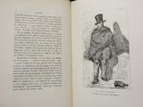 an open book with a drawing of a man in a top hat and cloak