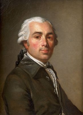 un vieux tableau représentant un homme aux cheveux blancs et vêtu d'une veste noire