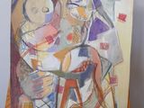 an image of a painting on an easel with a painting of a woman